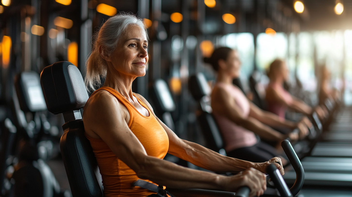 Старші люди займаються фітнесом на природі